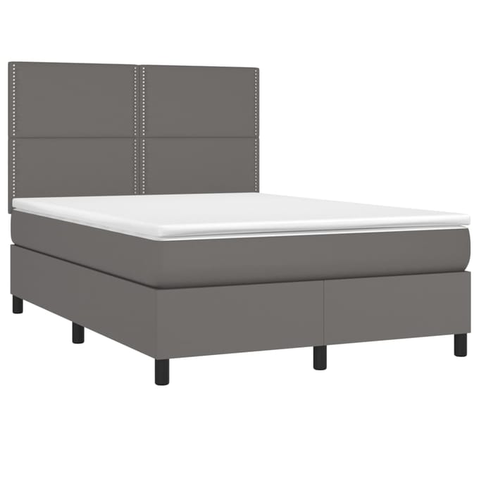 vidaXL - Boxspring - met - matras - en - LED - kunstleer - grijs - 140x190 - cm