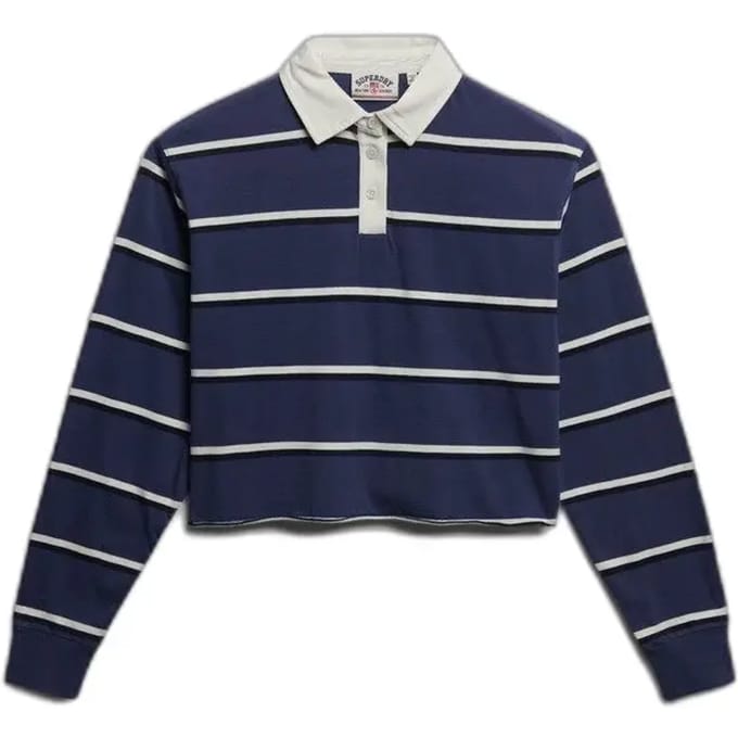 Superdry Athletic Essentials Gestreept Rugby Shirt Blauw Grootte: 38