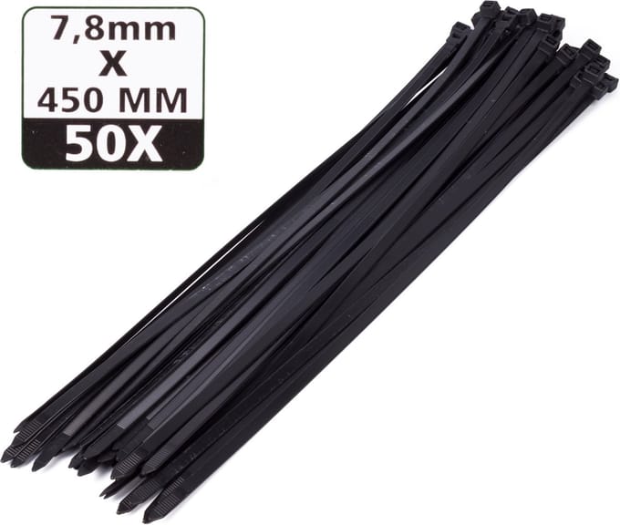 Hofftech Kabelbinders - UV-bestendig - Sterk en duurzaam - 450 mm - Zwart - 50 stuks