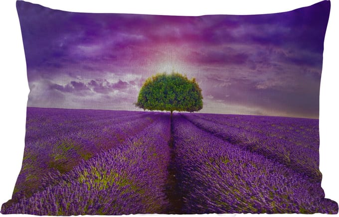 Buitenkussens - Tuin - Lavendel - Boom - Paars - Wolken - 50x30 cm