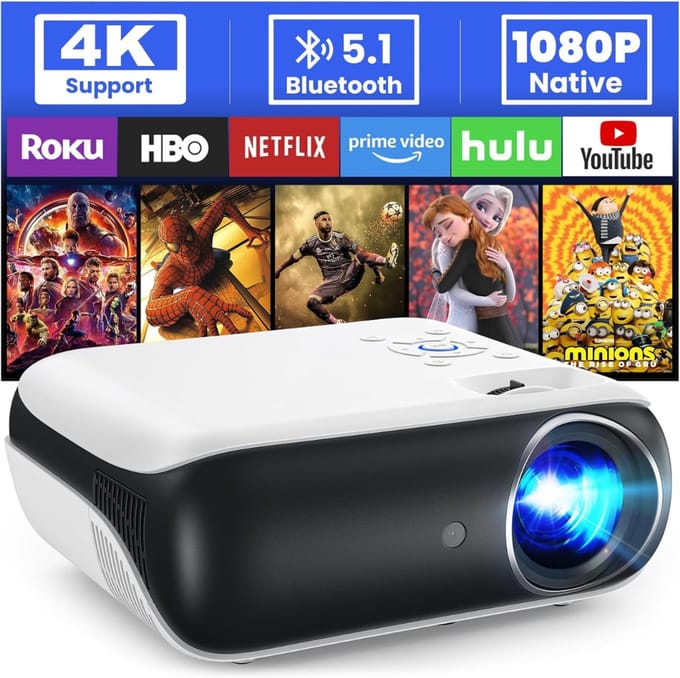 AHD® Draagbare beamer - Beamer - Projector - Mini Beamer - Zwart/Wit - 24cm x 21cm x 10cm