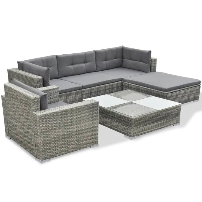 vidaXL - 6-delige - Loungeset - met - kussens - poly - rattan - grijs