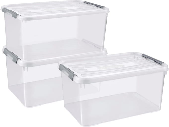 Curver Handy+ Opbergbox - 50L - 3 stuks - Transparant met deksel