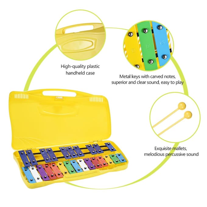 Kleurrijk 25 Noten Glockenspiel Xylofoon Percussie Ritme Muzikaal Educatief Onderwijsinstrument yellow