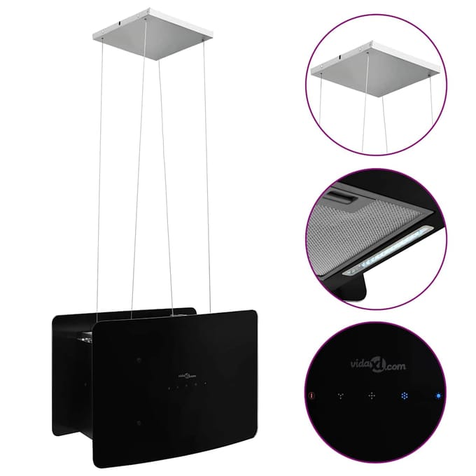 Hotte de cuisine îlot avec capteur tactile LCD et verre trempé