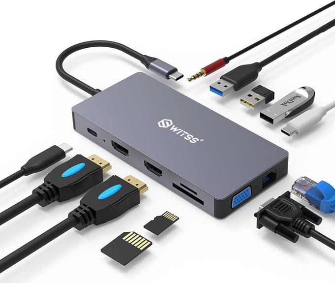 Switss® - USB-C Hub 12-in-1 Docking Station - Triple Display, 100W PD, Gigabit Ethernet