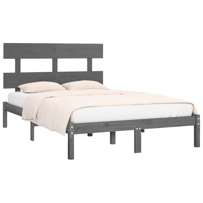 vidaXL - Bedframe - massief - hout - grijs - 200x200 - cm