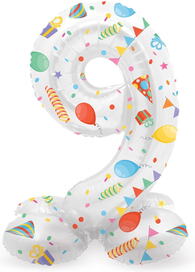 Staande Folieballon Cijfer 9 Joyful Party - 41 cm