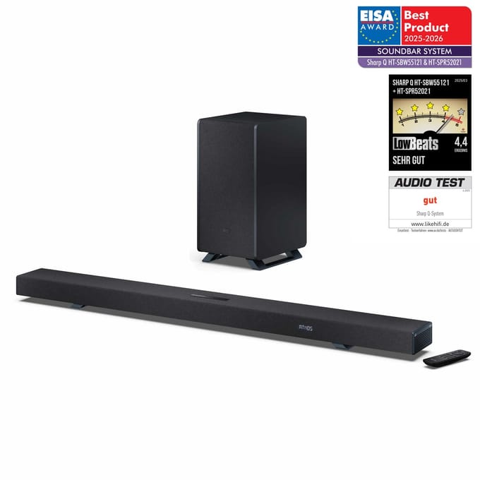 Sharp HT-SBW55121 - 5.1.2 soundbar - 650W - draadloze subwoofer - Dolby Atmos - bluetooth - Q-series - zwart