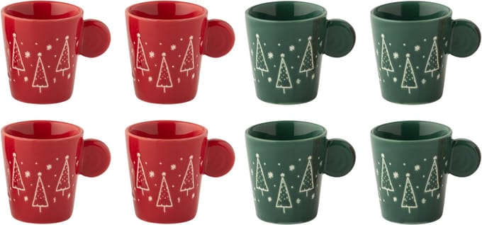 J-Line kopje Kerstmis - keramiek - rood/groen - 2 dozen van 4 stuks