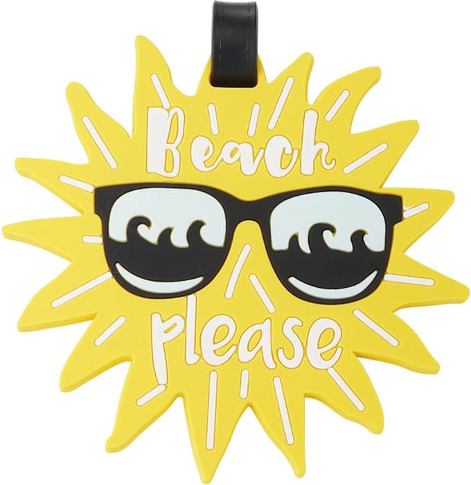 Bagagelabel - Beach please! - Geel, sun - 10.5 x 10.5 Centimeter - Koffer tag - Damesdingetjes