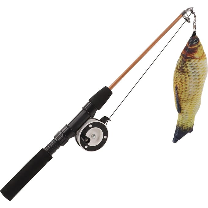 Jouet baguette rétractable pour chat, baguette teaser interactive, canne à pêche avec poisson de simulation pour chats(Canne à pêche à la carpe ) black