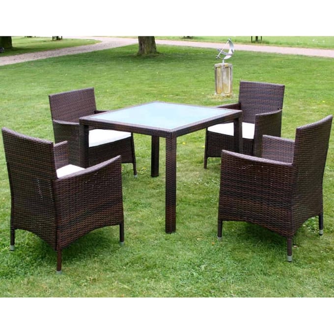 vidaXL - 5-delige - Tuinset - met - kussens - poly - rattan - bruin
