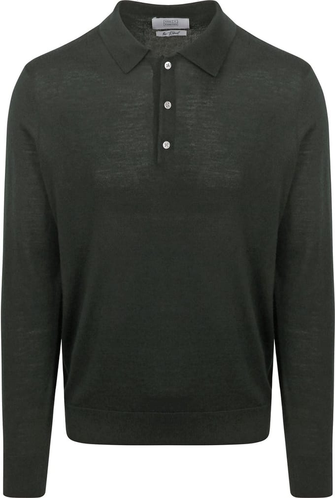 King Essentials The Robert Long Sleeve Poloshirt Merino Donkergroen - Maat S - Heren - Pullovers