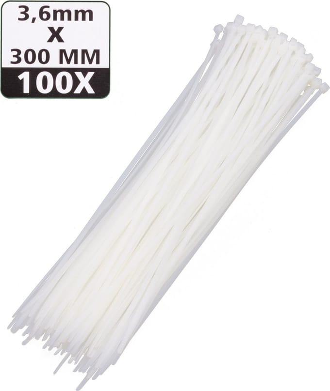 Hofftech Tie Ribs - UV-bestendig - 3.6 x 300 mm - Wit - 100 stuks