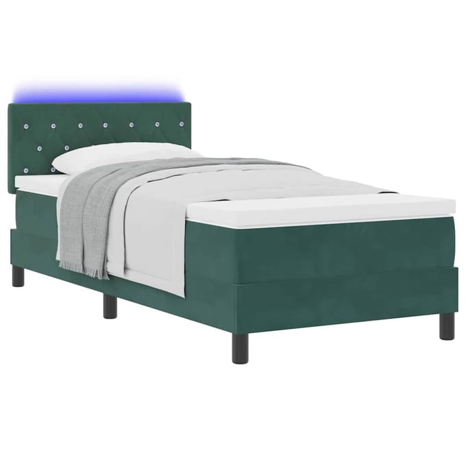 vidaXL - LED - Box - Spring - Bed - Donkergroen - 100 - x - 200 - cm - Fluweel