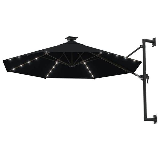 Wandmontage Parasol met LED's 300 cm Zwart
