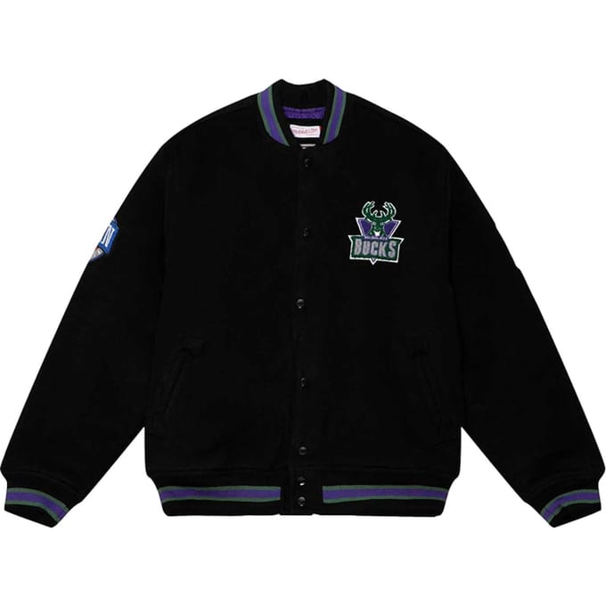Mitchell And Ness NBA Milwaukee Bucks Heavyweight Wool Varsity Jas Zwart