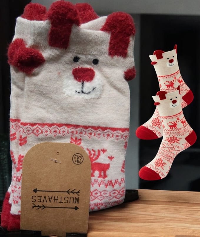 Rode kerstsokken met rendier en kerstprint - maat 35-42