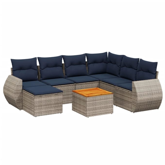 vidaXL - 8-delige - tuinbankset - met - kussens, - grijs - polyrotan