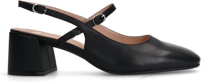Manfield - Dames - Zwarte leren slingbacks - Maat 37