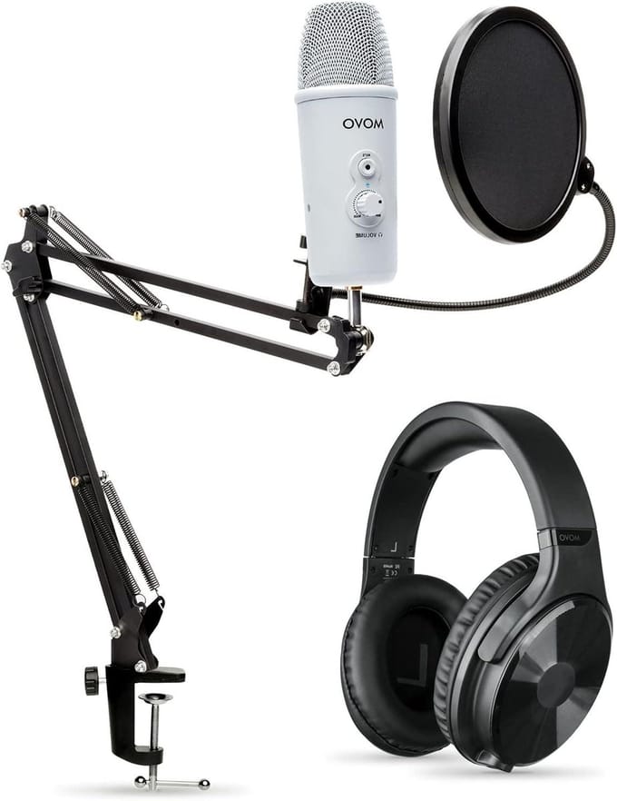 Podcast Microfoon Kit - Studiomicrofoon Set - Content Opnemen - USB C Connectiviteit - 3.01 kg - Zwart
