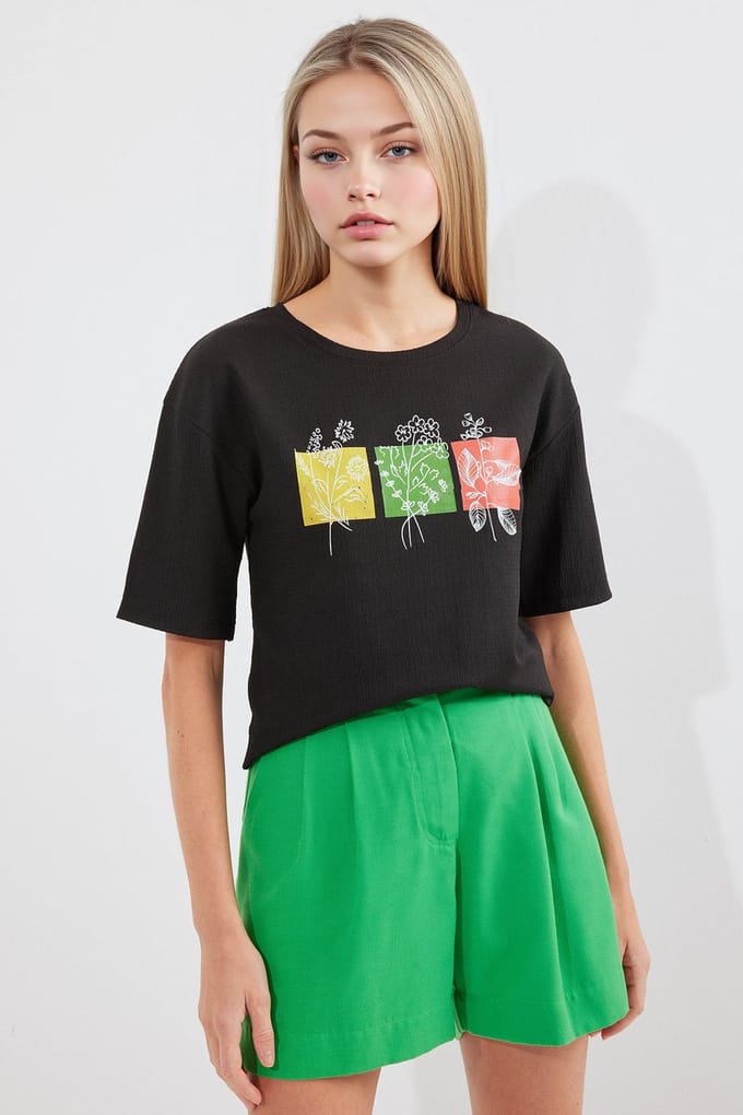 Gedrukt Ronde Hals T-Shirt