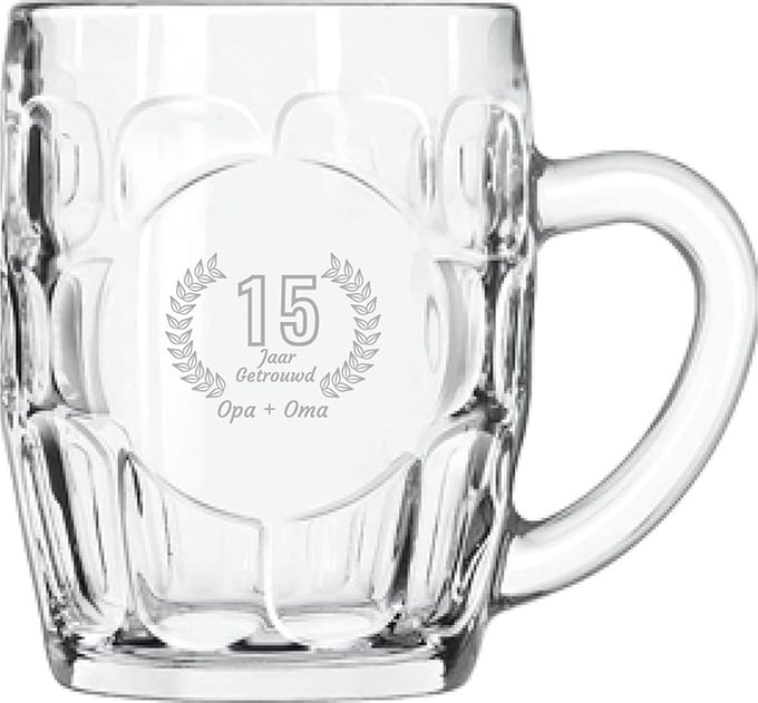 Gegraveerde Bierpul 55cl Opa + Oma 15 jaar getrouwd