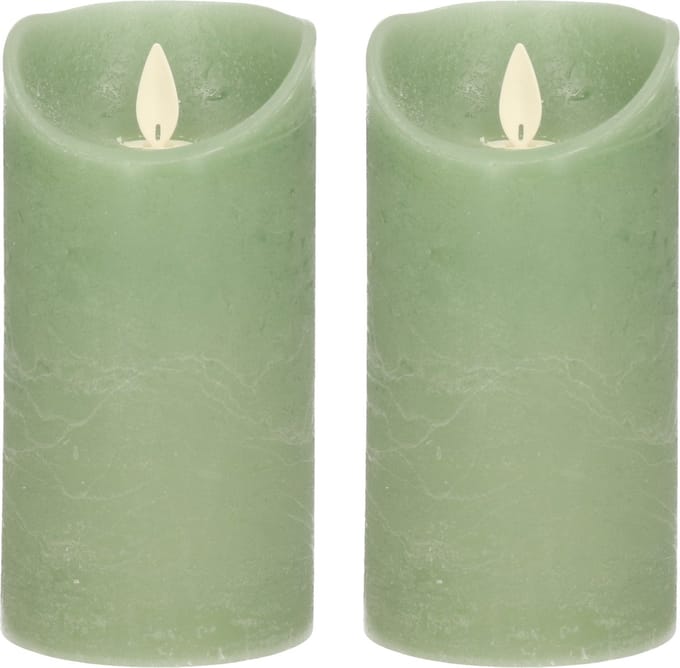 Anna's Collection Led kaars/stompkaars - 2x - jade groen - H15 x D7,5 cm - wax - bewegende vlam