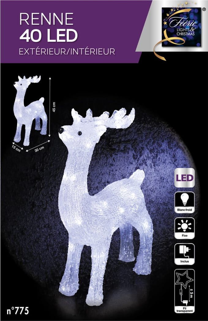 Feeric Lights and Christmas Rendier met licht - 45,5 cm - 40 led lampjes - verlichte figuren