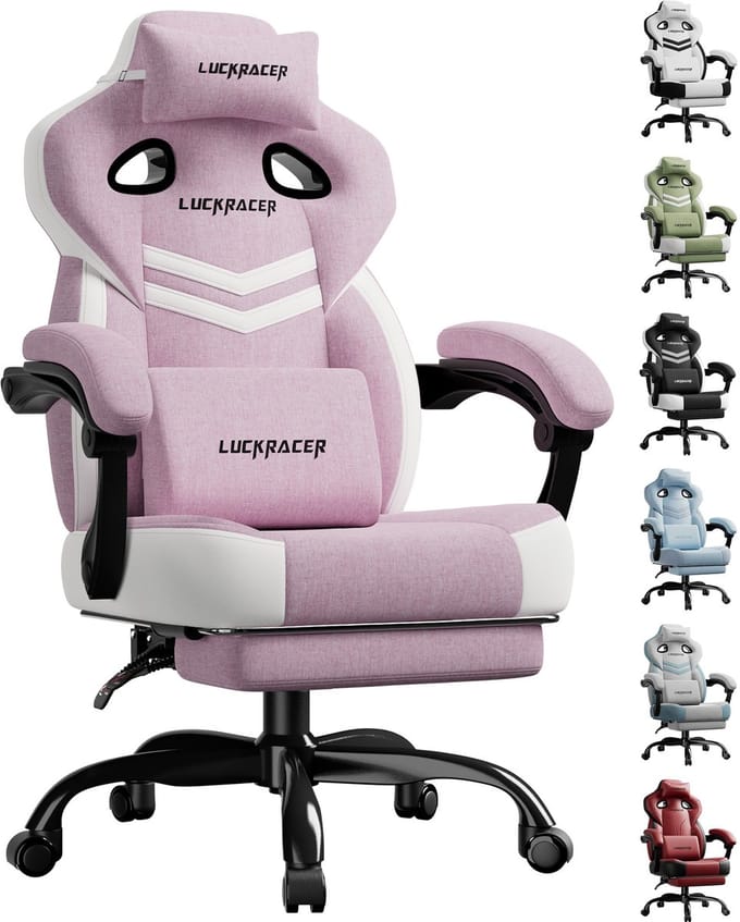 LUCKRACER - Gaming Stoel Bureaustoel - Met Memory Foam en Voetensteun - Roze