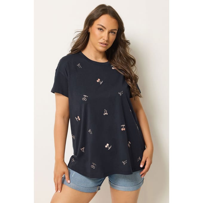 Yours Marineblauwe Tshirt Met Geborduurde Kersen Size 42