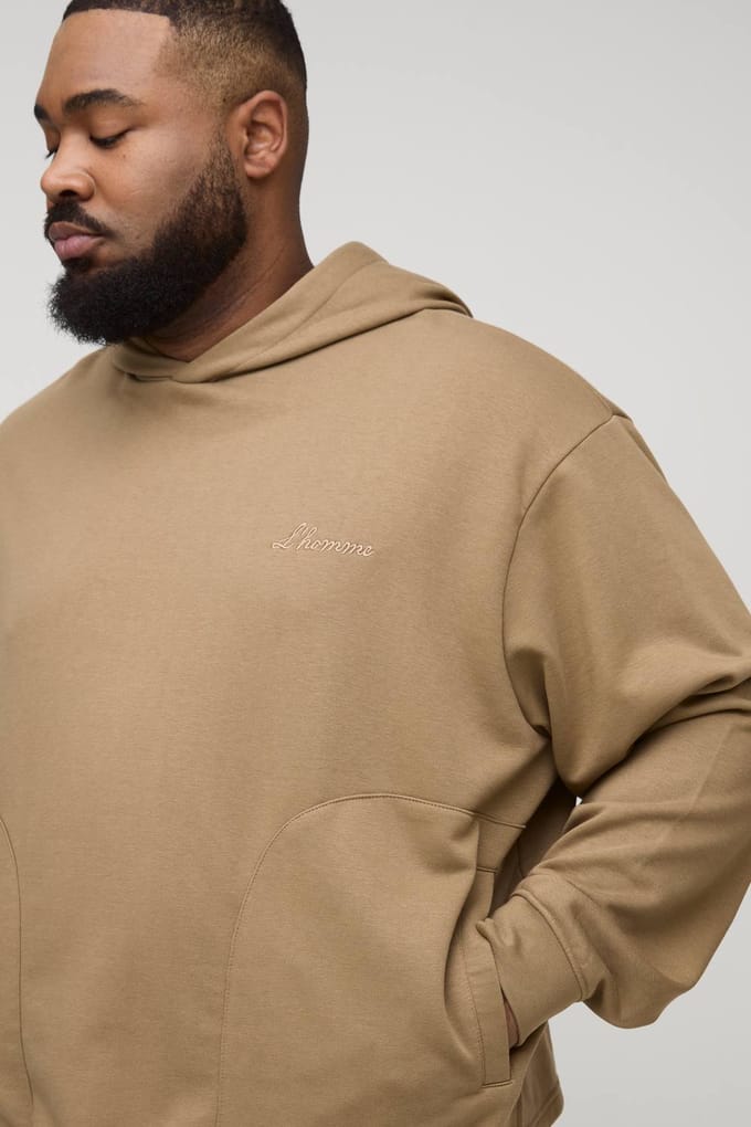 Plus Tonal Embroidered Welt Pocket Hoodie | Tan | Size 2XL