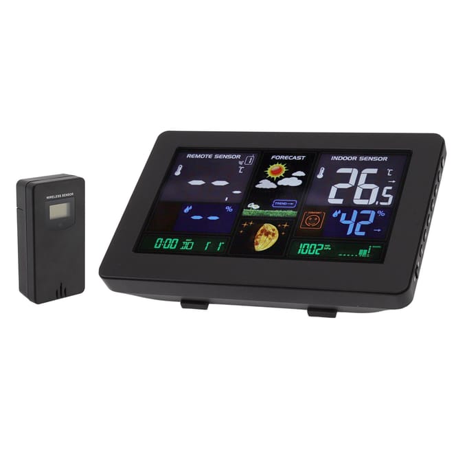 Horloge Météo Multifonctionnelle Maison Sans Fil Intérieur Extérieur Horloge Météo Thermomètre avec LED Couleur black