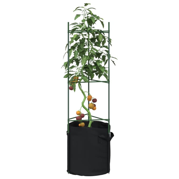 vidaXL - Tomatenkooien - met - plantenzak - 4 - st - 116 - cm - staal - en - polypropeen
