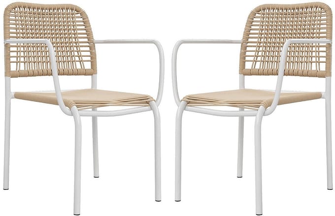 Vente-unique Set van 2 stapelbare tuinstoelen van metaal en geweven hars - Beige - NIOU van MYLIA