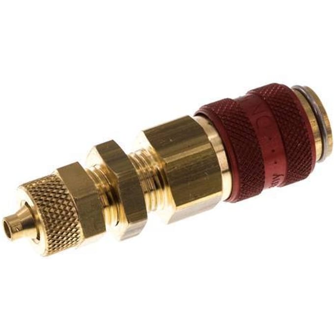 Messing DN 5 Rood Luchtkoppeling Snelkoppeling 4x6 mm Push-On Schotkoppeling Double Shut-Off - CLS5-NB-B-RED-SV-4