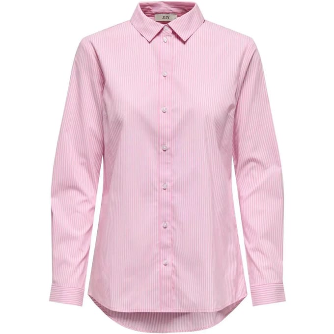 Jacqueline de Yong roze dames blouse   Punt kraag   Regular fit   Streep patroon   Knoopsluiting   Lange mouw Roze 40