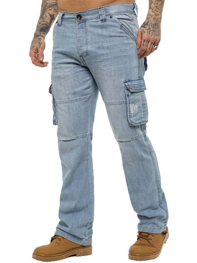 Enzo | heren Cargo Combat Jeans - Lichtblauw