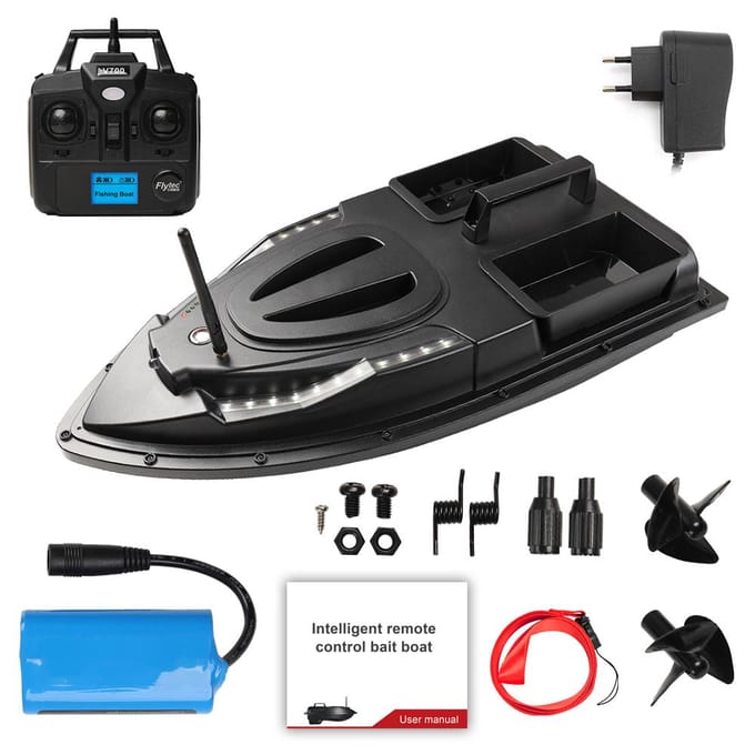 Visaasboot 500 m Afstandsbediening Voerboot Dubbele motor Fishfinder 1,5 kg Laadondersteuning EU Plug zwart