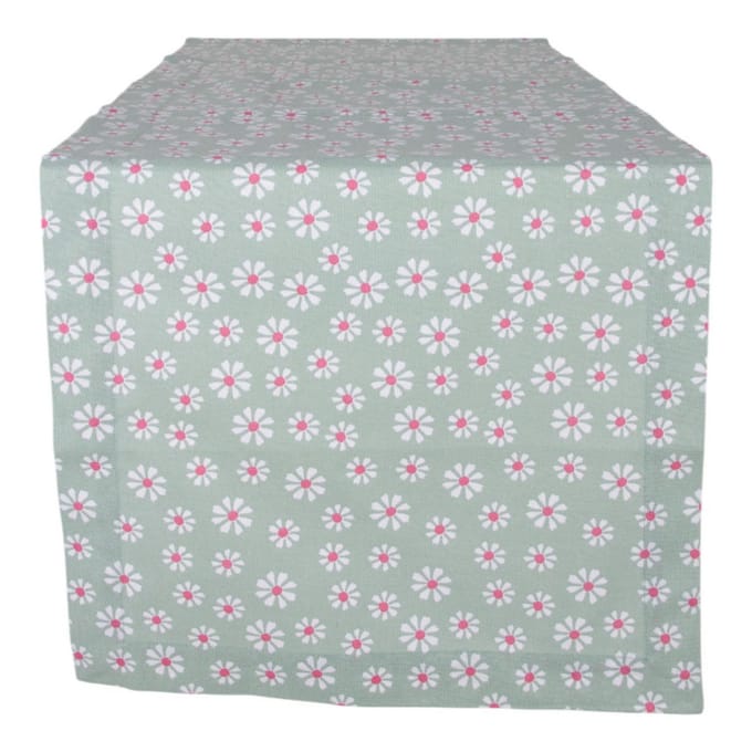 Daisy flowers tafelloper groen 50x140 cm