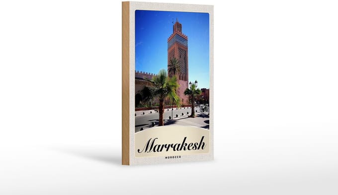 Holzschild Reise 12x18 cm Marrakesch Marokko Kultur