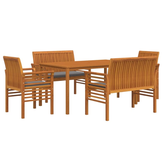 vidaXL - 5-delige - Tuinset - met - kussens - massief - acaciahout