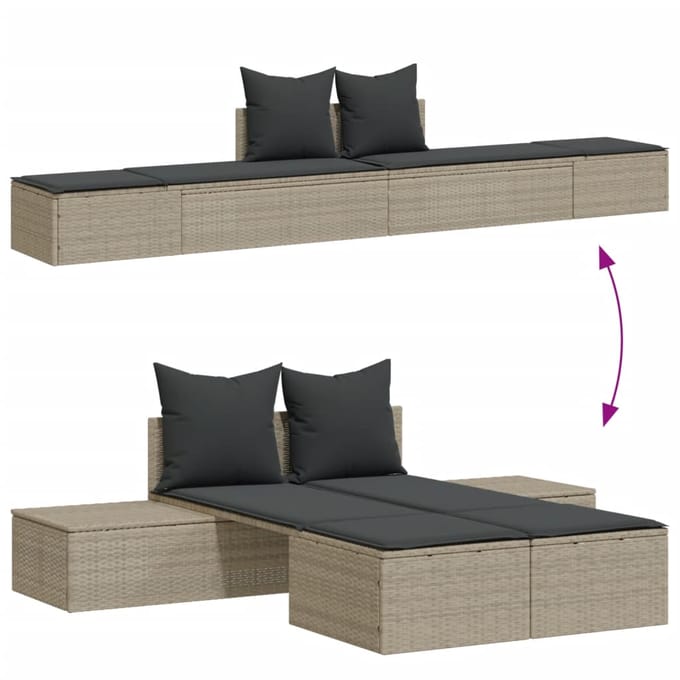 vidaXL - Ligbed - 2-persoons - met - kussens - poly - rattan - lichtgrijs