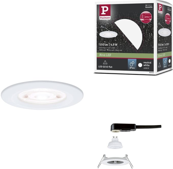 LED-inbouwlamp Nova GU10 Flat stijf IP44 4,9W 550lm 230V 4000K Wit mat