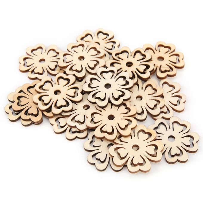 100 Stuks Houten Stukjes Natuurlijk Hout Materiaal Doe-het-zelf Glad Oppervlak Bloemvorm Hout voor Decoratie beige