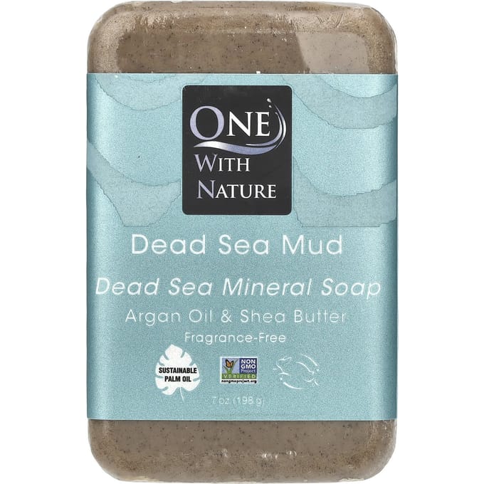 One with Nature, Triple Milled Mineral Soap Bar, Dead Sea Mud, Unscented, 7 oz (200 g) white