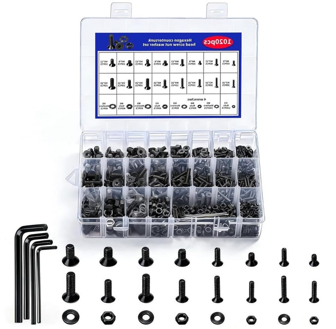 1020pcs M3 M4 M5 M6 Screws Set, Countersunk Head Screws Nuts Set, Threaded Screws Sets, Flat Head Screws with Nuts and - ShopVlot