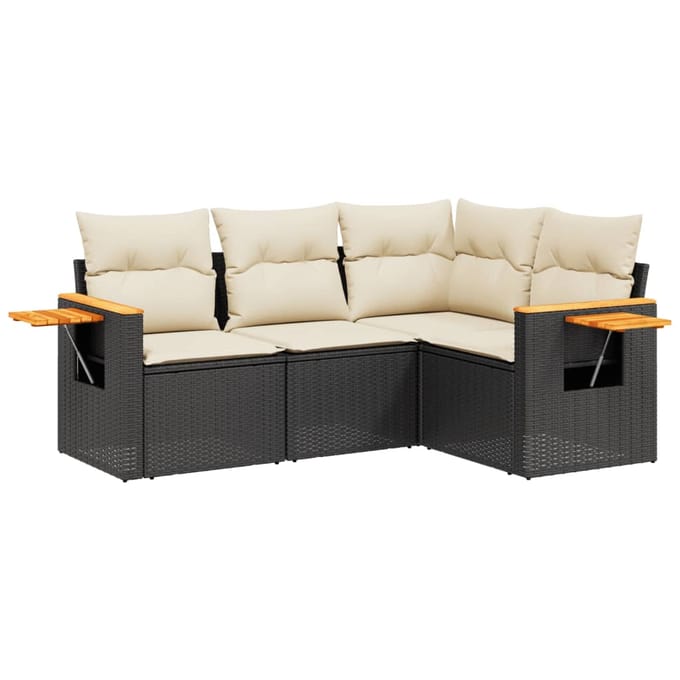 vidaXL - 4-delige - Loungeset - met - kussens - poly - rattan - zwart