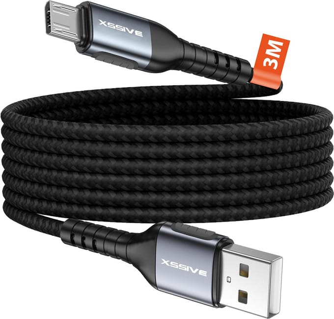 Xssive Micro USB oplader kabel - geschikt voor E-reader, powerbank & meer - 3 meter extra lang